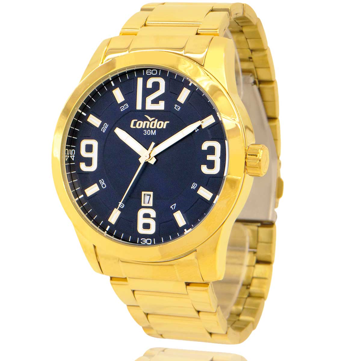Relógio Masculino Condor Dourado e Azul COPC32BR4A com Carteira Lebrave Brinde