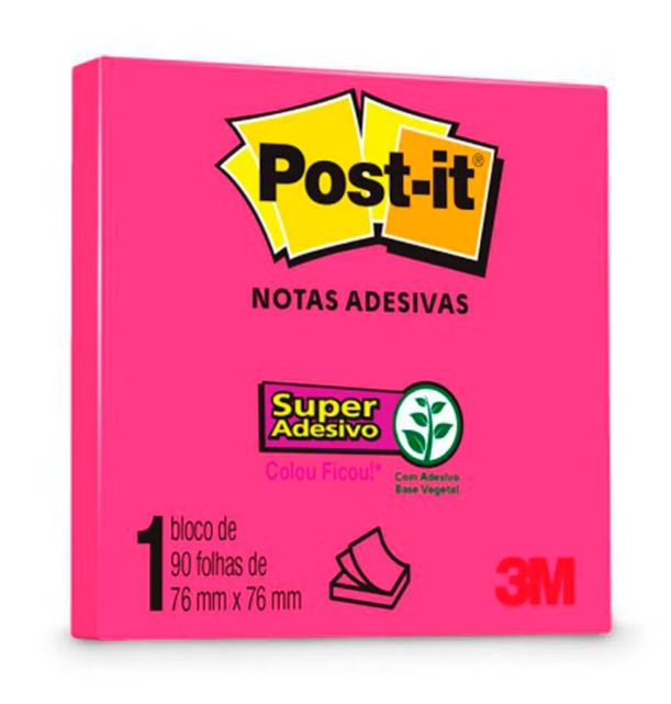 Bloco Post-it 76x76 Rosa Neon c/ 90 Folhas 3M