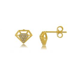 Brinco Diamante com Mini Zircônias Cravejadas Folheado a Ouro 18K