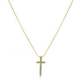 Colar Crucifixo Cravejado em Mini Zircônias Folheado a Ouro 18K