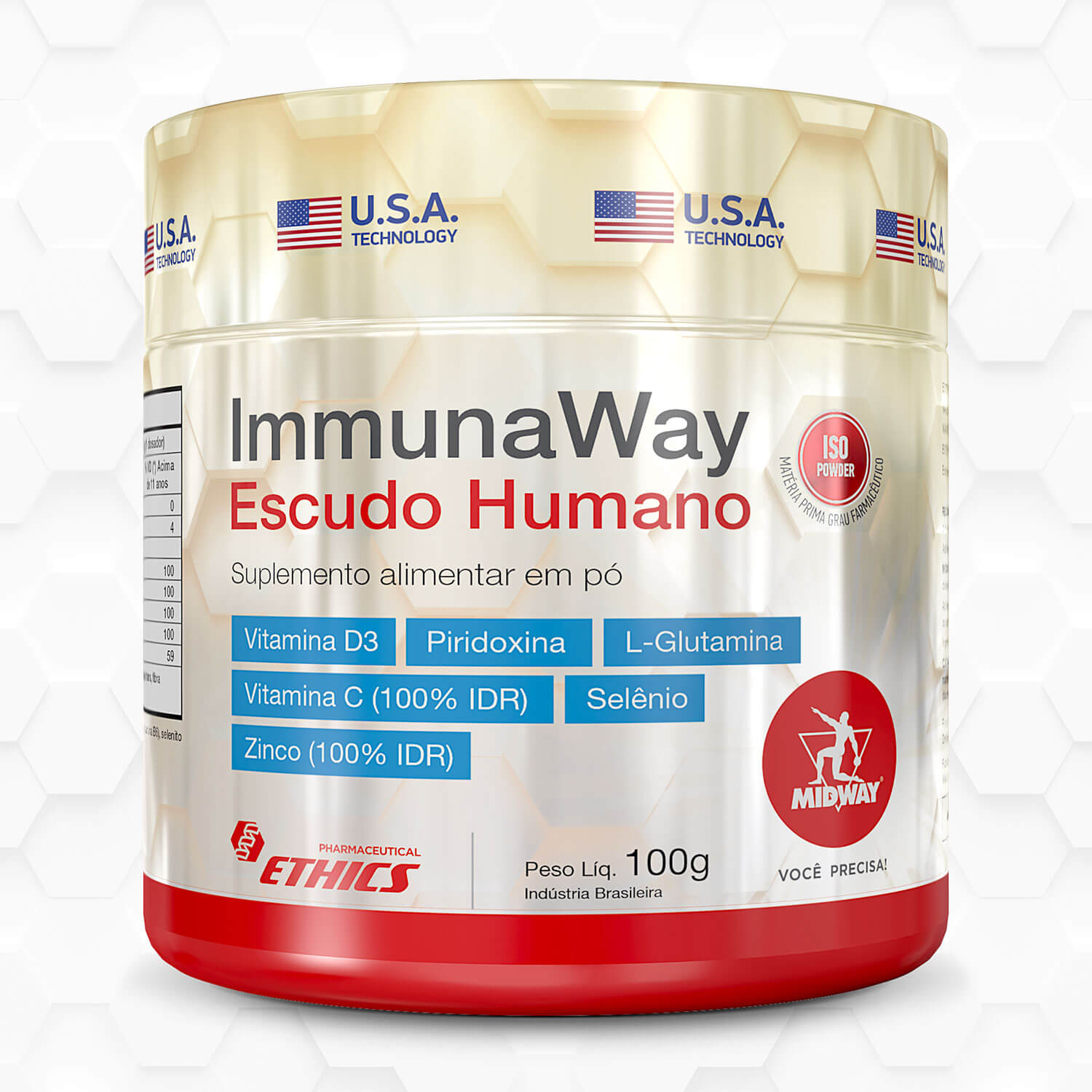KIT IMMUNITY: 1 Kit Mix Proteico 400g + 1 Immuna Way Escudo Humano 100g + 2 Vit Glaft 30 cápsulas + GRÁTIS 1 Coqueteleira Midway