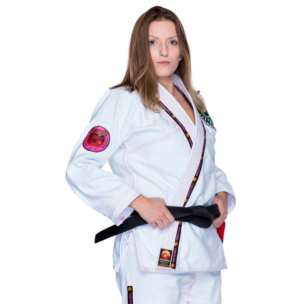 Kimono Jiu Jitsu Dragão Novo Combat Branco Feminino - Kimono Para Jiu Jitsu