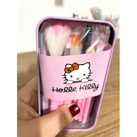 Conjunto pincel de maquiagem na lata Hello Kitty