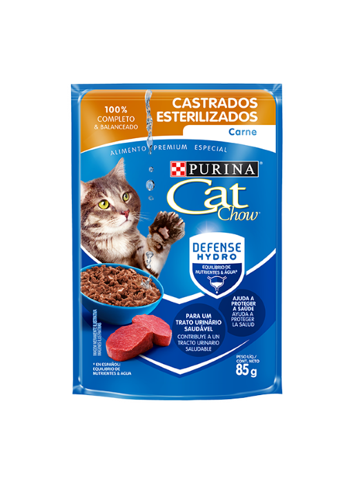 Caixa com 15 Saches - Sache Cat Chow Gato Castrado Sabor Carne 85g  - Onda do Pet