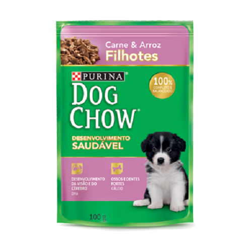 Caixa com 15 Sachê Dog Chow Purina Carne Filhotes 15x100g
