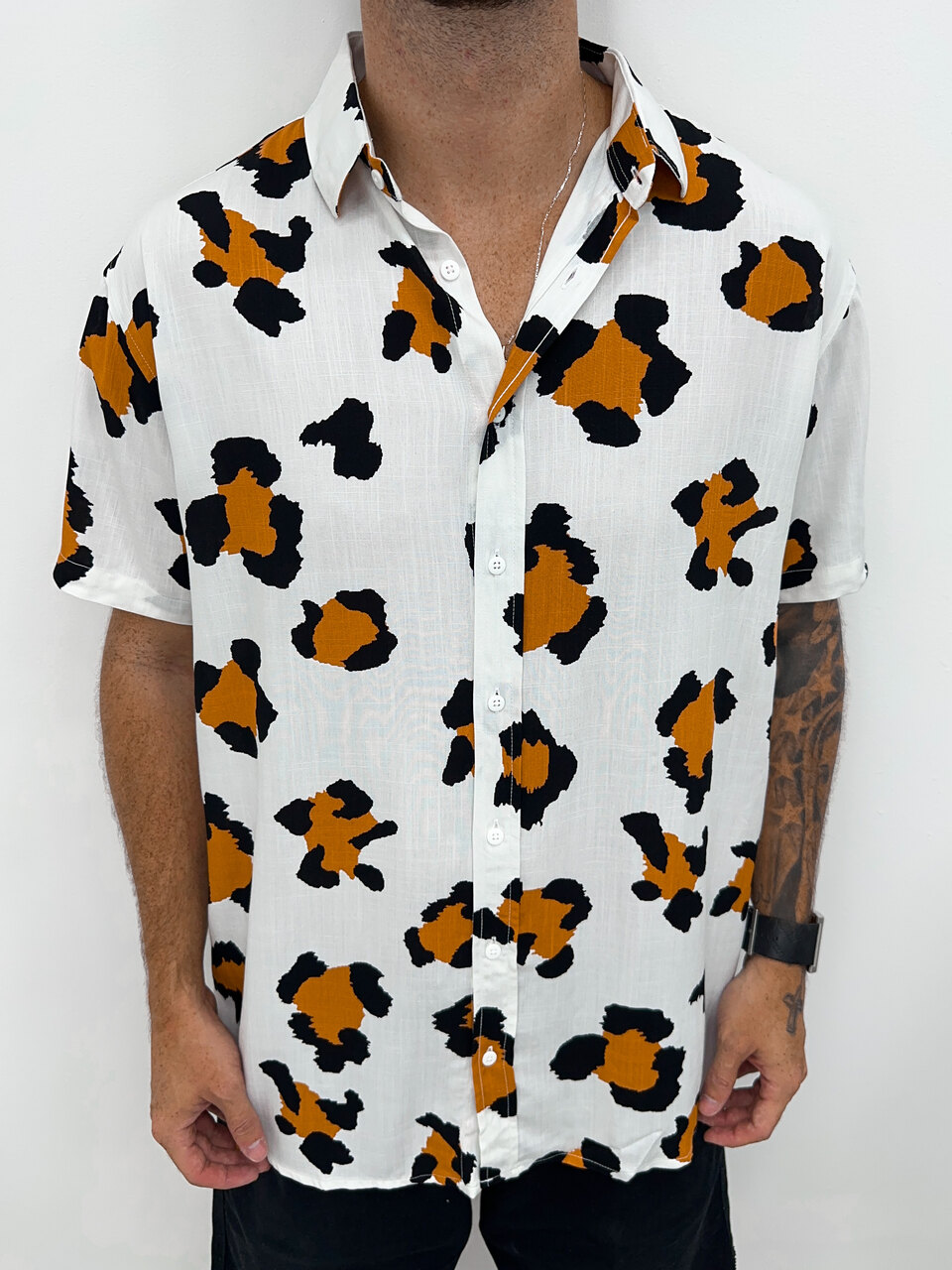 Camisa de Botão Animal Print Offwhite