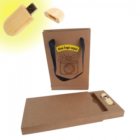 Kit pen madeira oval + caixa para foto + sacola (PERSONALIZADO ACIMA 5 PEÇAS)