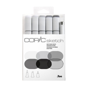 Marcador Copic Sketch Estojo 5 Cores Sketching Grays Tons de Cinza + Multiliner 0.5