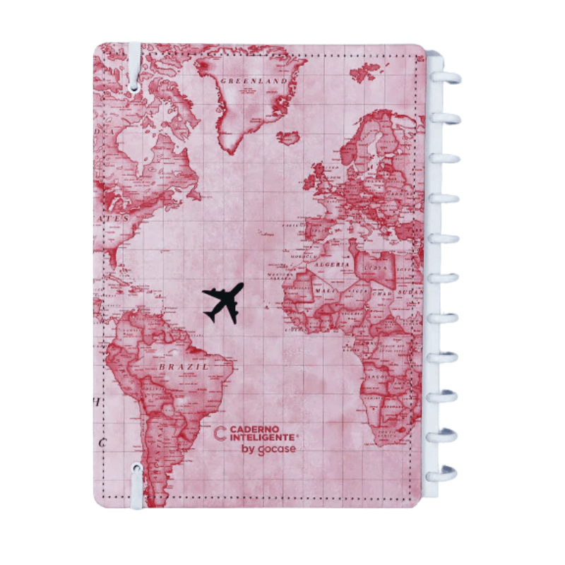 Caderno Inteligente  Grande By Gocase Mapa Mundi Rosa