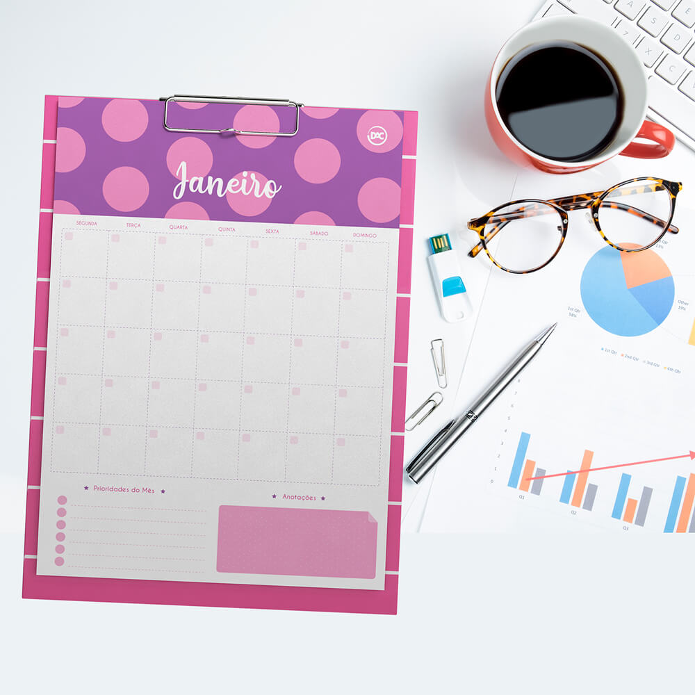 Prancheta Calendario Planner Permanente Pink DAC