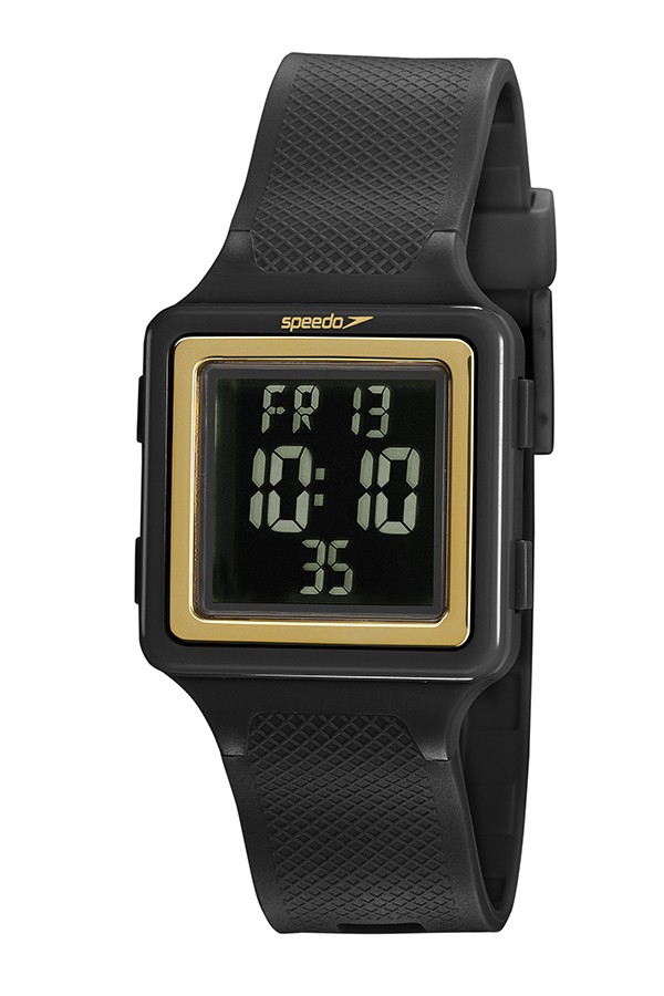 Relógio Masculino Speedo Pulseira de Poliuretano Preta Fundo LCD Negativo 80650G0EVNP1