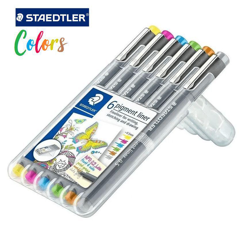 Caneta Colorida STAEDTLER Pigment Liner - Estojo c/ 6 cores - 0.5mm
