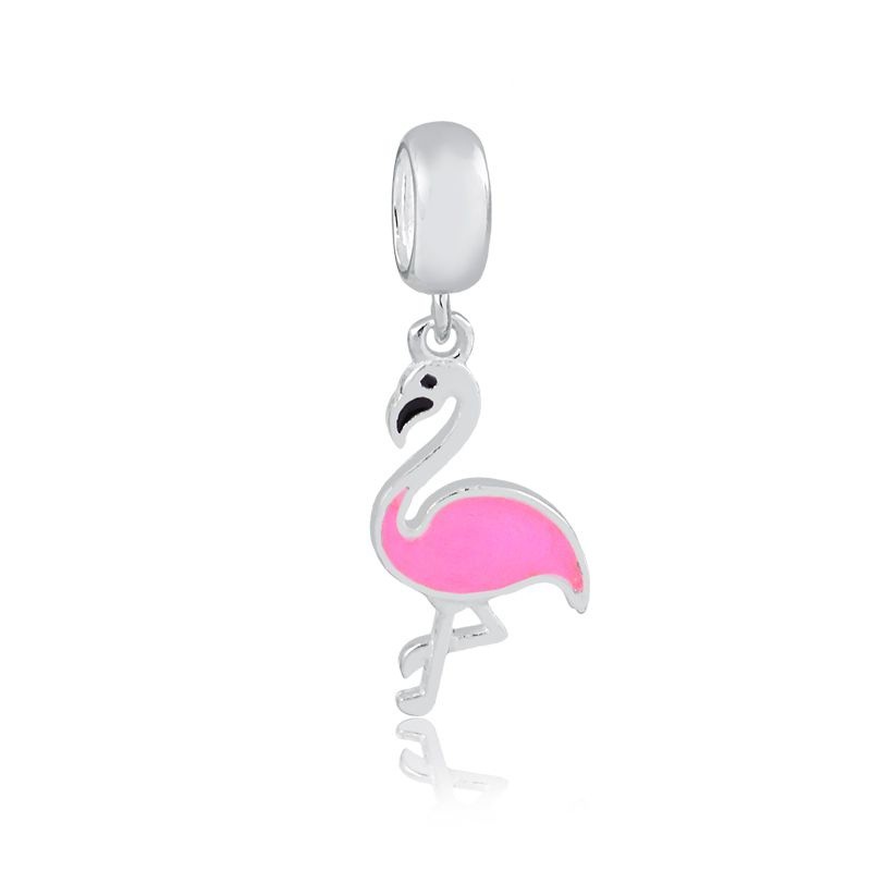 Berloque Flamingo Rosa Prata 925