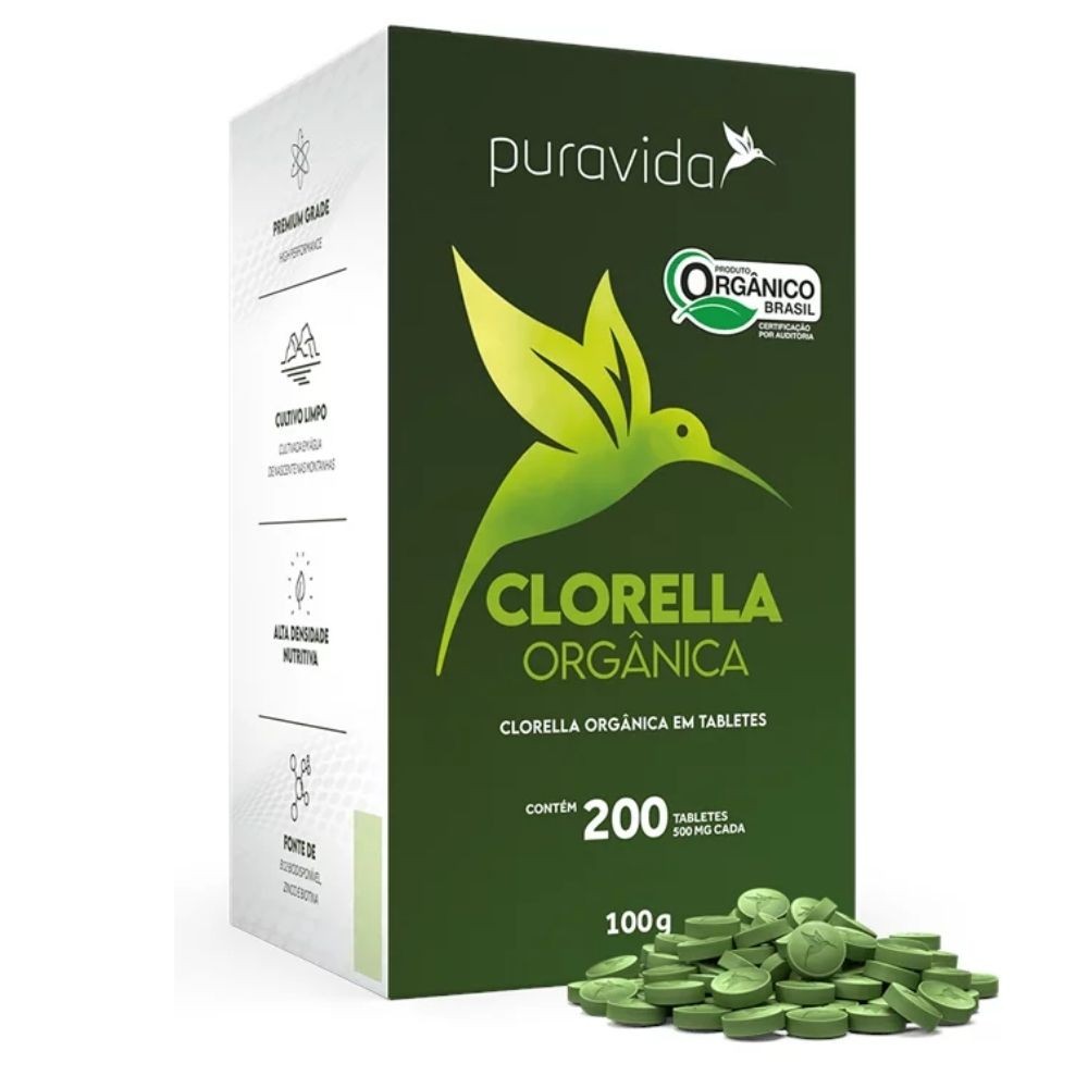 2x Clorella Orgânica, 200 Tabletes, 500mg - Pura Vida | Clorella