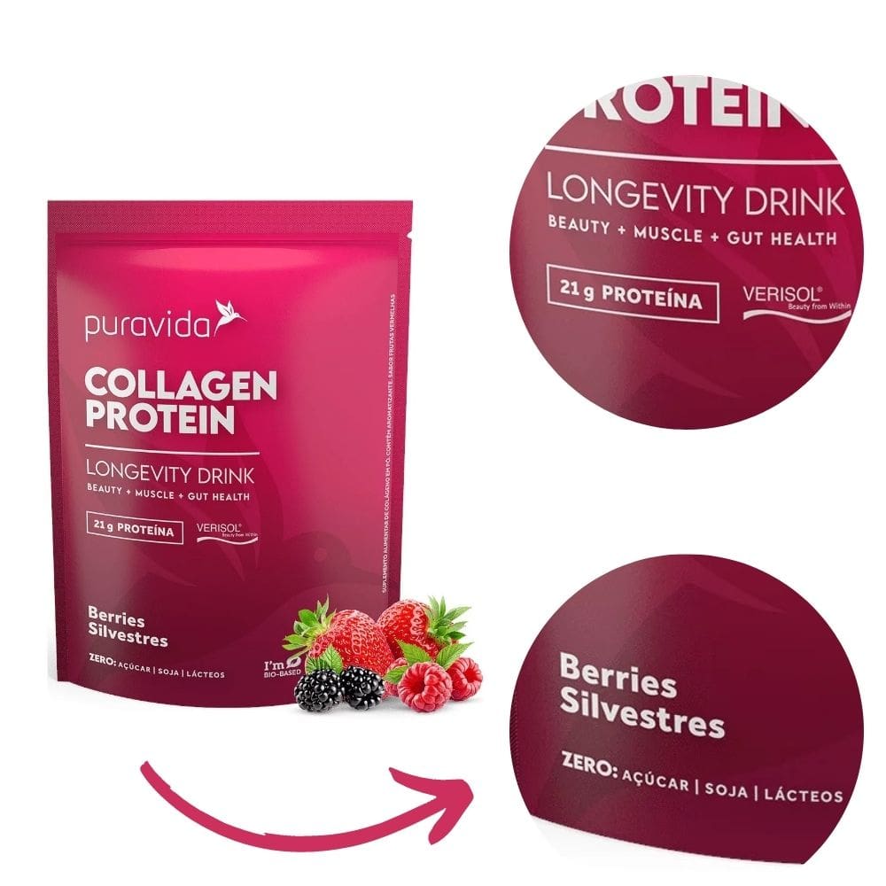 Collagen Protein Berries Silvestres 450g Puravida | Colágeno Verisol