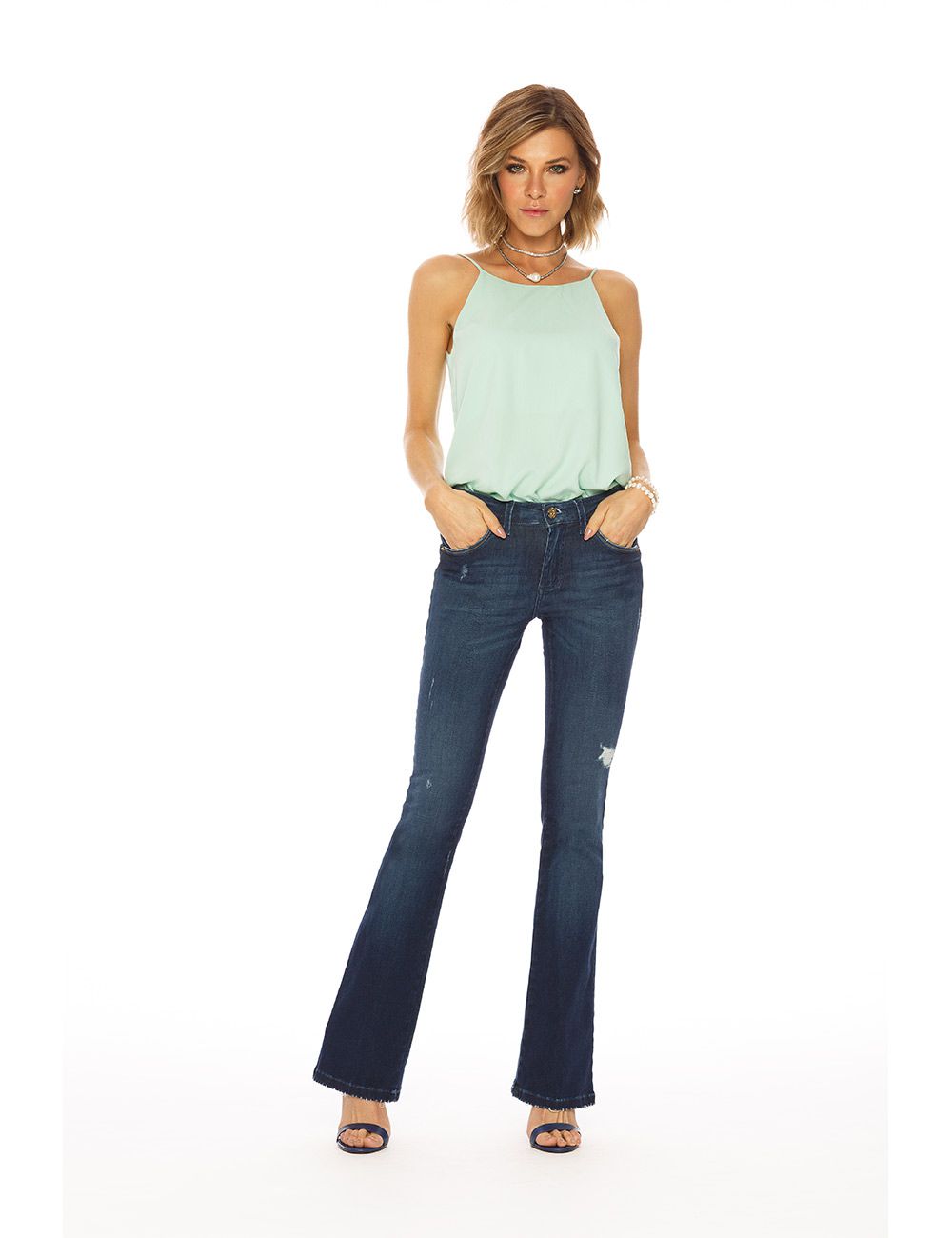 Calça jeans flare c/ elastano cós médio Gatos e Atos