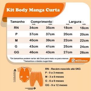 Kit Body Manga Curta Balão Branco (P/M/G) 2Pçs