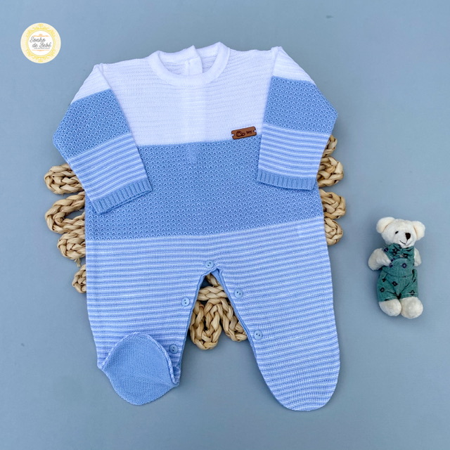 Macacão JASPE - branco e azul bebê