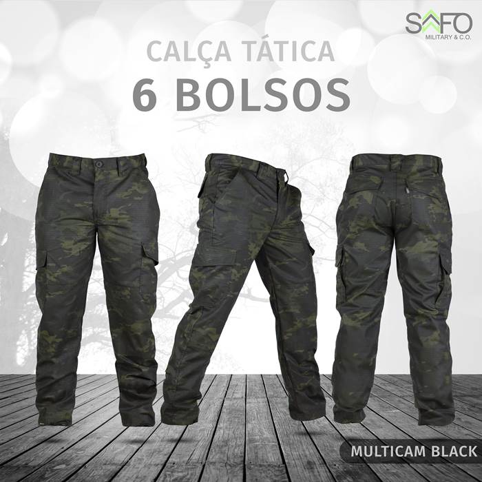 Calça Tática Cargo RipStop 6 Bolsos SAFO - Multicam Black