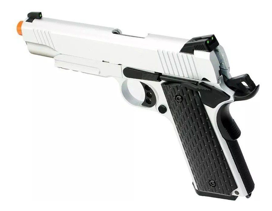 Pistola GBB Airsoft Green Gás M1911 Warrior BlowBack SILVER - ARMY