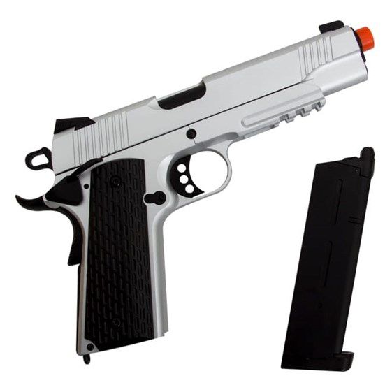 Pistola GBB Airsoft Green Gás M1911 Warrior BlowBack SILVER - ARMY
