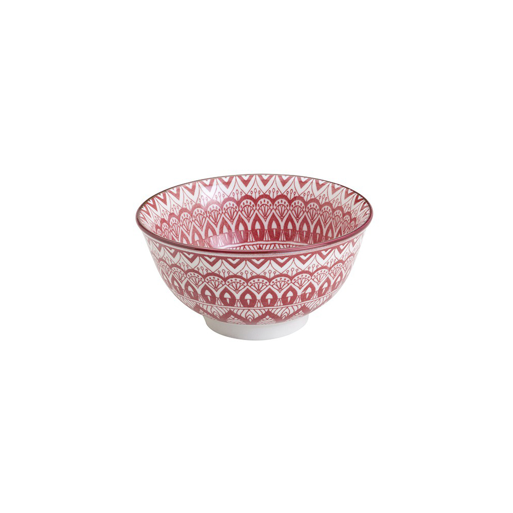 Bowl Tigela Cumbuca de Cerâmica Geométrico Branco e Vermelho 12cm