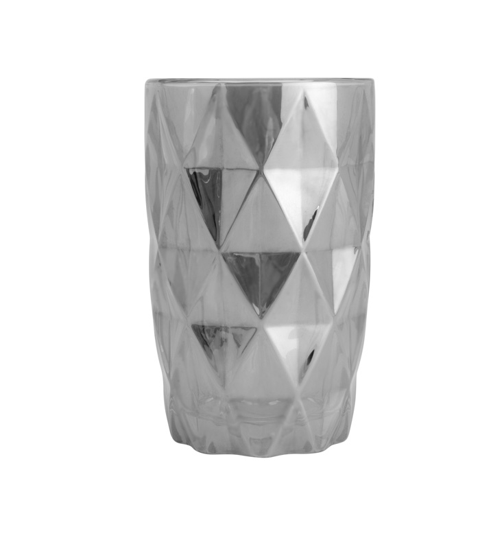 Conjunto de 6 copos Altos de Vidro Diamond Cinza Metalizado - 350 ml