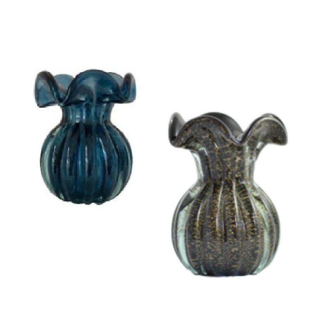 Conjunto de Vasos Muranos Trouxinhas - Preto e Azul Petróleo