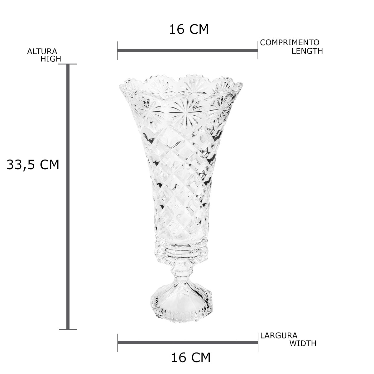 Vaso com pé de Cristal de Chumbo Diamond Star 16 x 33,5 cm
