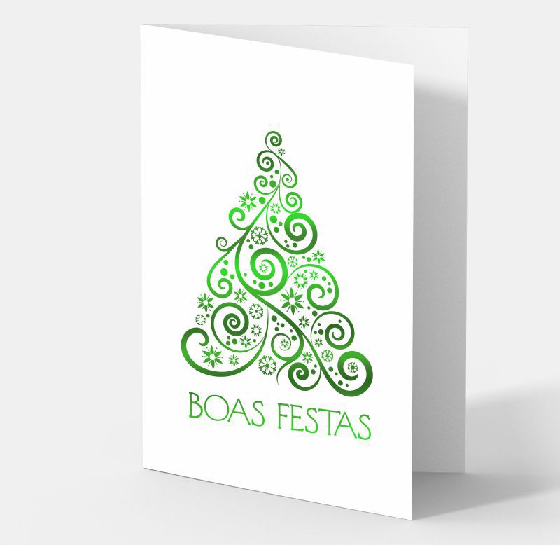 Cartão de natal branco + verde, hotstamp, personalizado. 30-009. Pacote c/ 50un