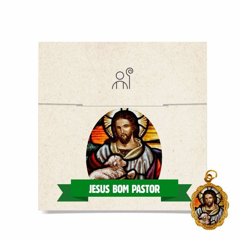Jesus Bom Pastor | Cartela person. + medalhinha. C/ 30un