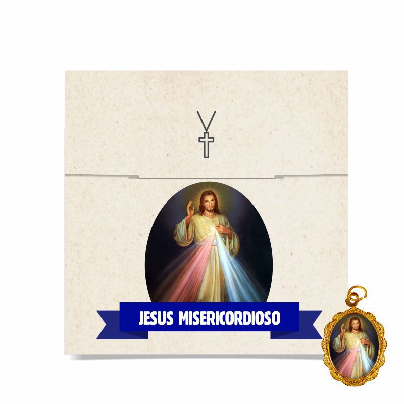 Jesus Misericordioso | Cartela person. + medalhinha. C/ 30un