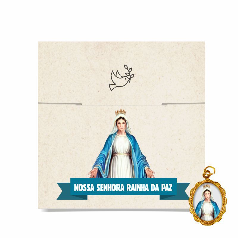 Nsra. Rainha da Paz | Cartela person. + medalhinha. C/ 30un
