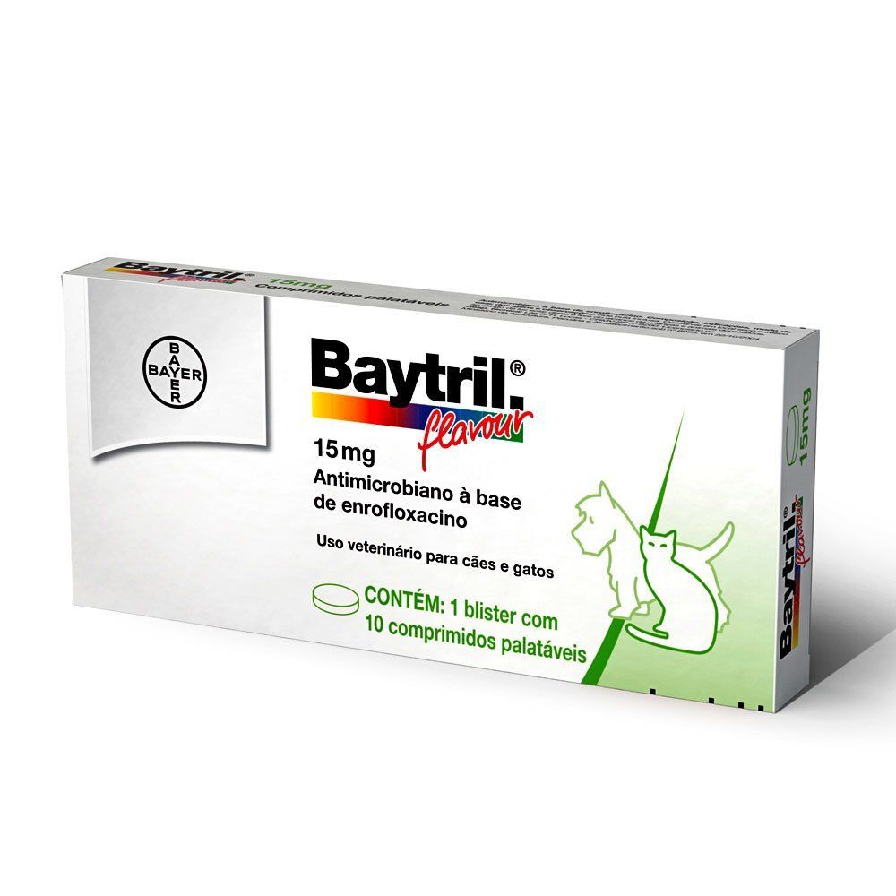 Baytril Flavour 15mg Cães Com 10 Comprimidos