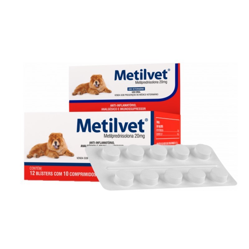 Metilvet 20mg Anti Inflamatório Vetnil 10 Comprimidos
