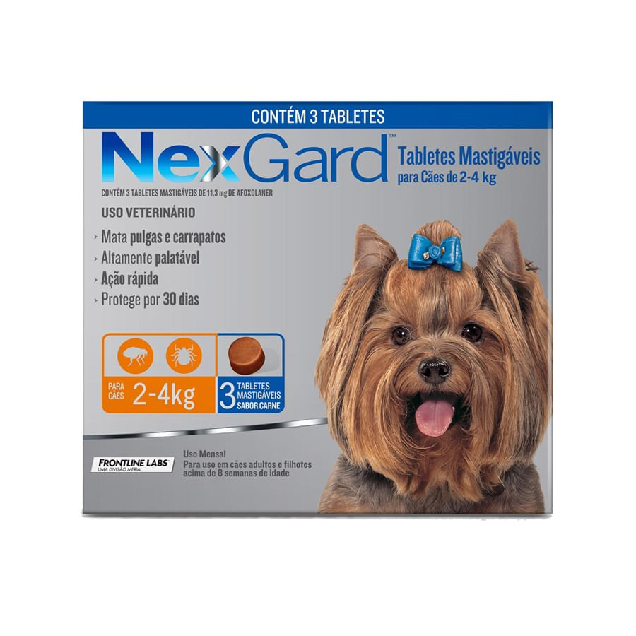 Nexgard Antipulgas e Carrapatos Cães de 2 a 4 Kg - 3 Tabletes