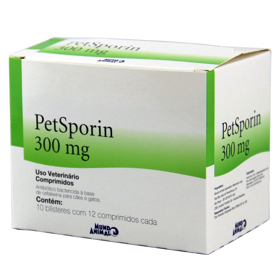 Caixa Petsporin 300mg Antibiótico Cães e Gatos c/ 120 comp. - Mundo Animal