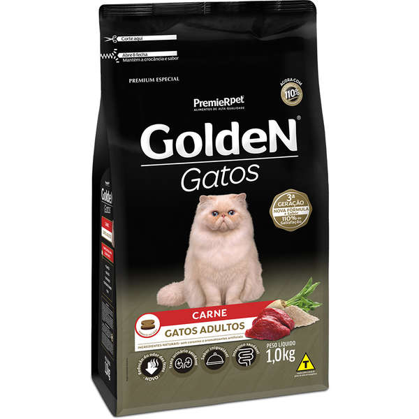 Ração Golden Gatos Adultos Sabor Carne - 1 Kg