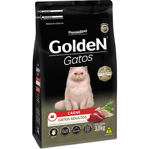 Ração Golden Gatos Adultos Sabor Carne - 3 Kg