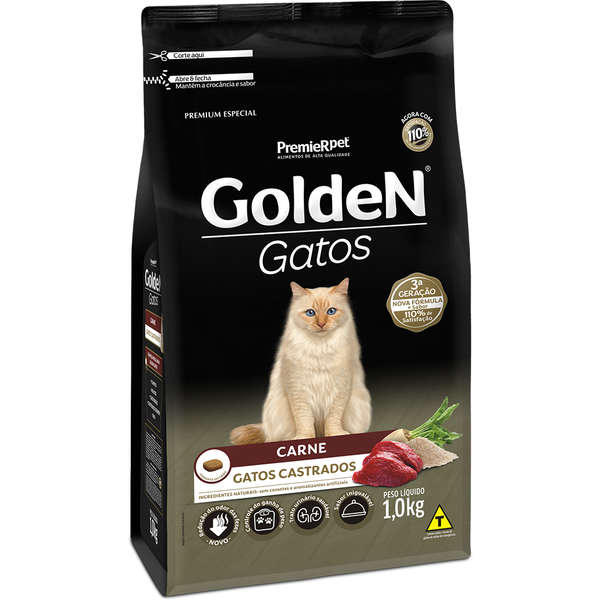 Ração Golden Gatos Castrados Sabor Carne - 1 Kg