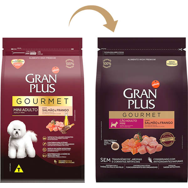 Ração GranPlus Gourmet Salmão e Frango para Cães Adultos Mini - 3 Kg