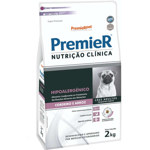 Ração Premier Nutrição Clínica Hipoalergênico Cordeiro e Arroz Cães Adultos de Pequeno Porte - 2 Kg