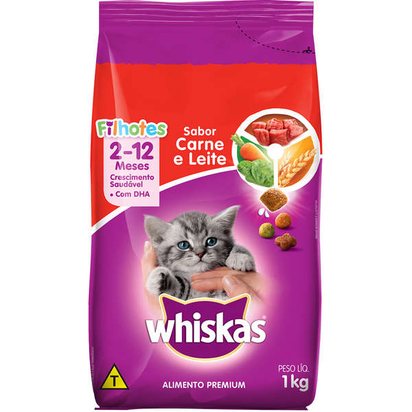 Ração Whiskas Carne e Leite para Gatos Filhotes - 1 Kg