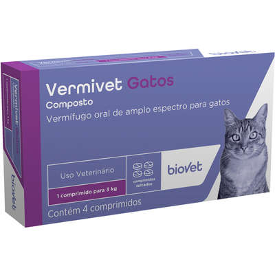 Vermífugo Vermivet Biovet 300 Mg Para Gatos - 4 Comprimidos