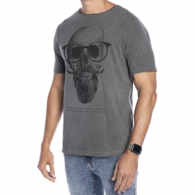Camiseta cinza tingimento a seco com estampa Caveira com óculos