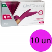 Kit 10 caixas de luva de látex descartável clássico pink com pó unigloves - 100un TAM M (Médio)