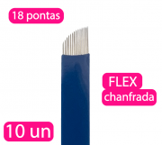 Kit 10 unidades - Lâmina tebori FLEX chanfrada descartável para microblanding - 18 pontas haste azul