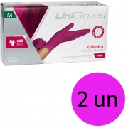 Kit 2 caixas de luva de látex descartável clássico pink com pó unigloves - 100un TAM M (Médio)