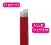 Lâmina tebori FLEX chanfrada descartável para microblanding - 14 pontas haste vermelha