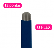 Lâmina tebori FLEX em U descartável para microblanding - 12 pontas haste azul